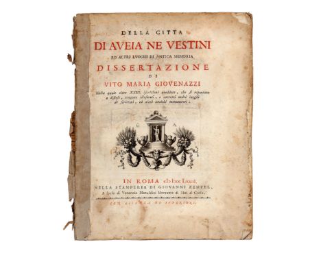 NO RESERVE Giovenazzi Vito Maria. Della città di Aveia ne Vestini ed altri luoghi di antica memoria. Dissertazione. In Roma: 