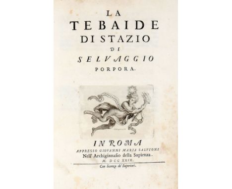 NO RESERVE Statius Publius Papinius. La Tebaide di Stazio di Selvaggio Porpora. In Roma: Appresso Giovanni Maria Salvioni, 17