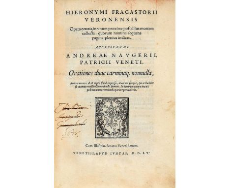 NO RESERVE Fracastoro Girolamo. Opera omnia, in unum proxime post illius mortem collecta [...] Accesserunt Andreæ Naugerij pa