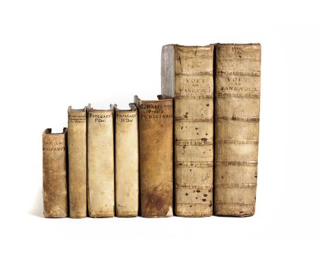 Various SEVEN VELLUM BOUND LEGAL BOOKS 17th and 18th century Papegaey, ofte formulier-boek by Willem van Alphen, The Hague: J