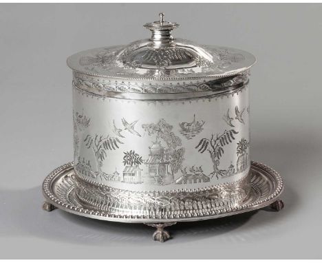 A VICTORIAN ELECTROPLATE BISCUIT BARREL, ATKINS BROTHERS, SHEFFIELD Oval, with beaded borders, on a conforming pierced base r