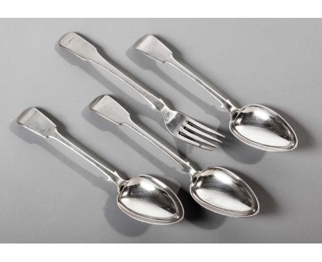 THREE CAPE SILVER SERVING SPOONS, LAURENCE BYLEVELD And a Cape Silver Fiddle Pattern Fork, Laurence Byleveld246g all in (4) 