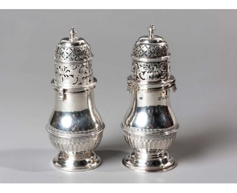 A GEORGE V SILVER SUGAR CASTER, GEORGE NATHAN AND RIDLY HAYES, BIRMINGHAM, 1914 Pear-shaped, the body with moulded girdle, th