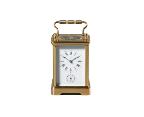 A FRENCH BRASS REPEATER CARRIAGE CLOCK, L'EPEE The rectangular white dial with Roman numerals, calibrated outer ring, subsidi