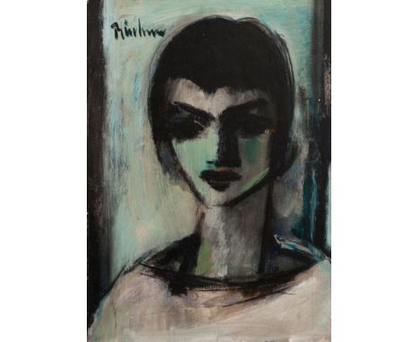 Carl Adolph Büchner (South African 1921-2003) BLUE PORTRAIT signed oil on board 58 by 41,5cm