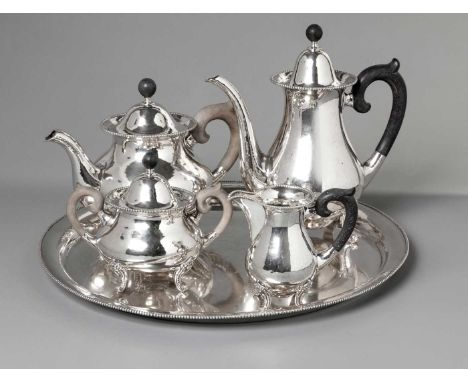 A GERMAN SILVER FIVE PIECE TEA SERVICE, LAZARUS POSEN WITWE, BERLIN AND FRANKFURT, LATE 19TH CENTURY Comprising: a teapot, ho