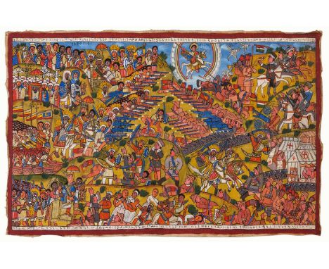 Solomon Belachew, THE BATTLE OF ADWA, 1940s Paint on canvasShows the important battle of the 1896 when the Ethiopian army def