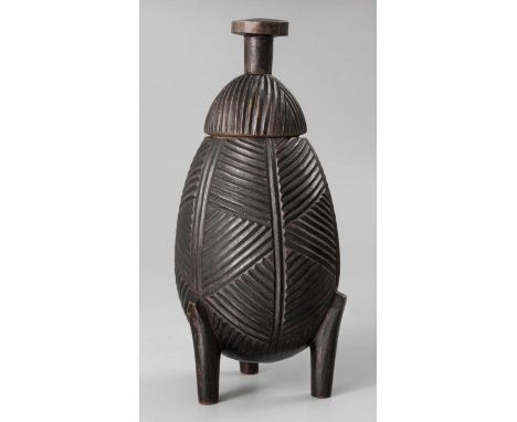A ZULU GROOVED VESSEL WITH LID, 19thc ZULU LIDDED WOODEN VESSELS These two Zulu lidded vessels are fine examples of a small b