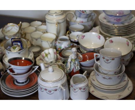 A ROYAL CROWN DERBY ROSE DECORATED SIX SETTING TEA SET together with a bread and butter plate, milk jug and sugar basin, a Co