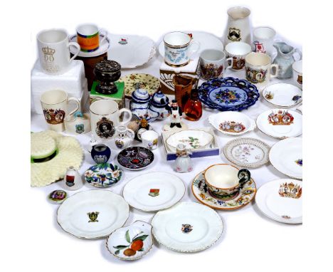 A MIXED LOT to include a Wedgwood tea set, crested china and a bisque headed doll