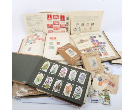 A large quantity of Vintage cigarette cards, postage stamps, albums etc (boxful) 