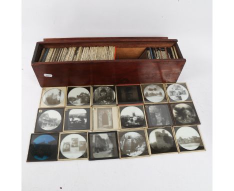 A case of Victorian glass Magic Lantern slides, including local, Hever Castle, Sevenoaks, Penshurst, Maidstone etc 