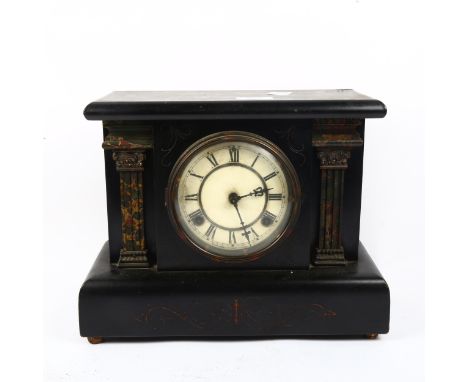 A Vintage painted pine 8-day architectural mantel clock, height 26cm 