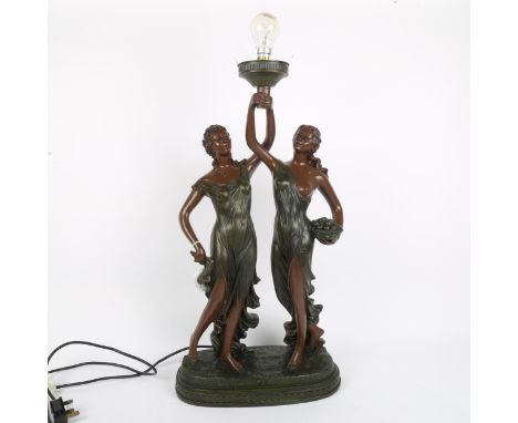 A large patinated composition figural table lamp, height 63cm 
