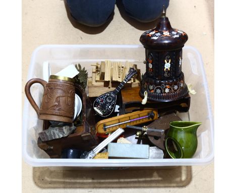 Various collectables, including cigarette dispenser, letter rack etc (boxful) 