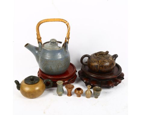 Studio pottery teapot, Chinese lizard teapot, miniature ceramics etc 