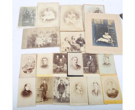 A large quantity of late 19th/early 20th century monochrome portrait photograph cards, including examples with original handw