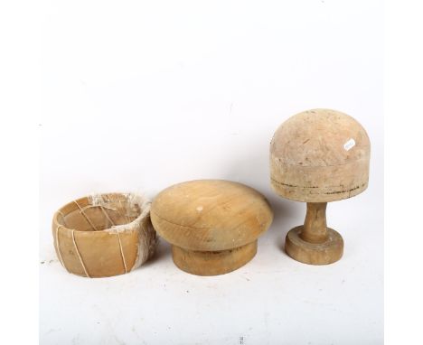 Vintage wooden hat block on stand, another etc 