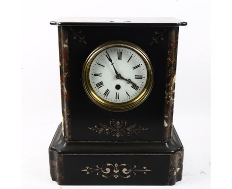 A large early 20th century slate and marble-cased 30-hour mantel clock, case height 32cm 