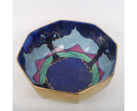 CHARLOTTE RHEAD for BURLEIGH WARE - an octagonal pottery table centre bowl, hand painted and gilded decoration, model no. 411