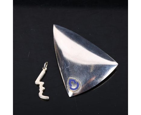 A large Anton Michelsen sterling silver and enamel triangular pendant/brooch, and another abstract pendant (2) 