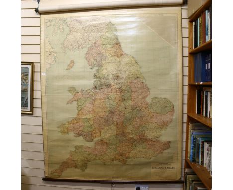 A Vintage Geographia school room general reference map of England and Wales, width 153cm 