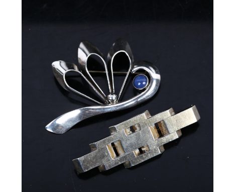 BERNHARD HERTZ - 2 Vintage Danish stylised silver brooches 