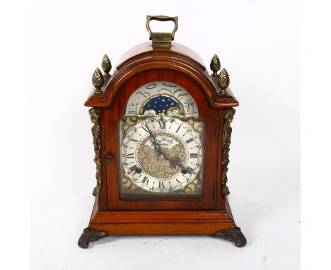 A small German reproduction mahogany dome-top 8-day moonphase bracket clock, by John Thomas, case height 20cm 