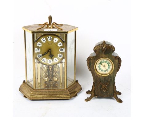 Kundo quartz mantel clock, and Art Nouveau stained pine clock, height 19cm (2) 