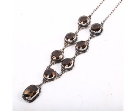 A modern silver smoky quartz necklace, boxed 