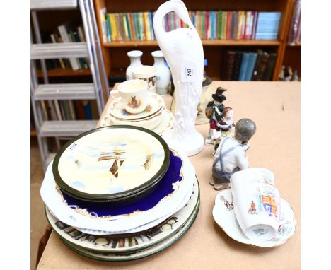 Royal Doulton figure, Doulton jug and teapot, Bunnykins china etc 