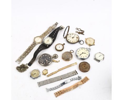 Various wristwatches and pocket watches, including Timex, Ingersoll Defiance etc 