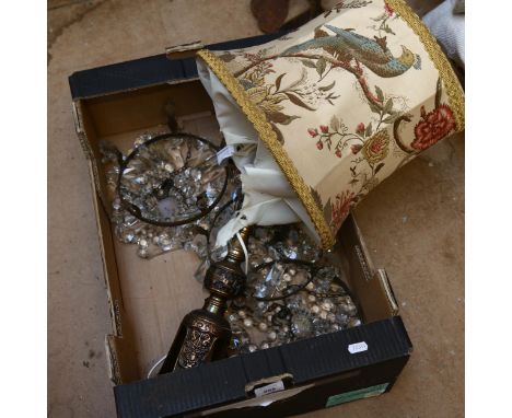 A table lamp, and 3 chandeliers with lustre drops for assembling 