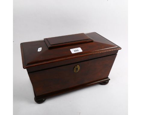 An Antique sarcophagus tea caddy with fitted interior, lacking mixing bowl, width 34.5cm 