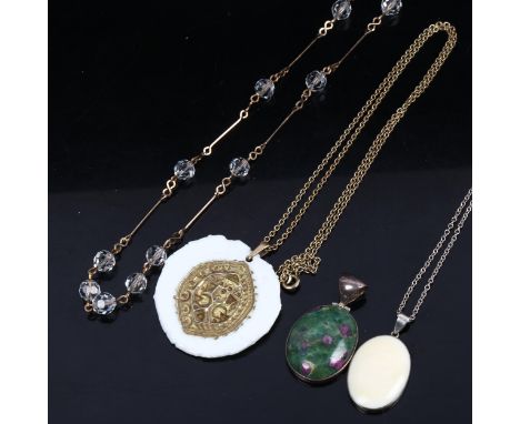 ANTON MICHELSEN - sterling silver porcelain pendant necklace, and 2 other pendants 