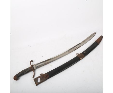 A British police curved sword and scabbard, with shagreen grip, blade length 60cm signed DW50 