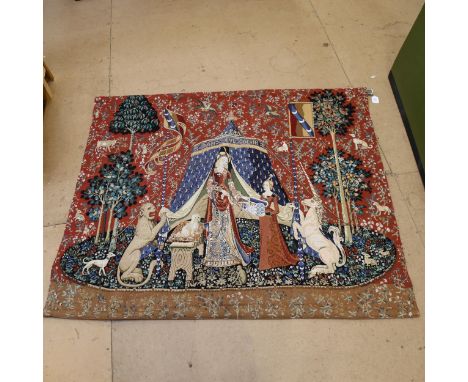 A tapestry wall hanging, depicting mother and child, width 140cm 