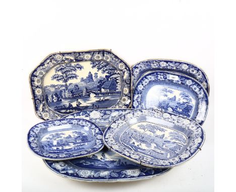 Various Spode Italian pattern serving and meat plates, largest 52cm 