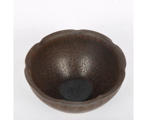A Chinese brown hare's fur glaze pottery bowl, signed on base, diameter 12.5cm 