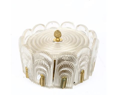 A heavy Art Deco moulded glass ceiling light fitting, diameter 33cm, height 17cm 