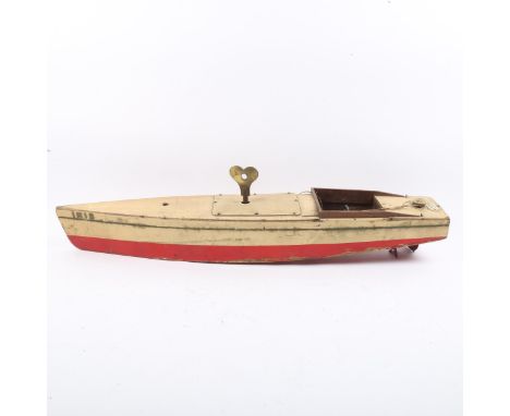 HAMLEYS - a Vintage painted wood Iris clockwork motor launch boat, length 63cm 