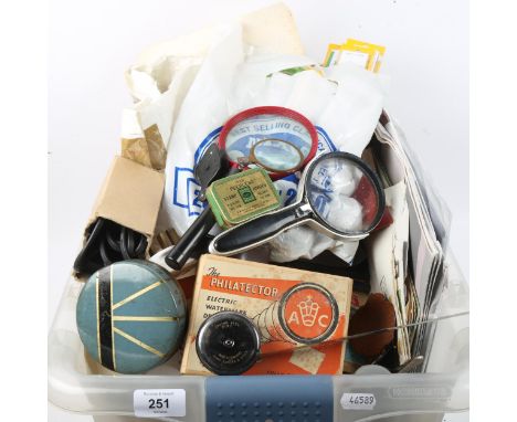 A large quantity of Vintage loose postage stamps, sheets, electric watermark detector etc (boxful) 
