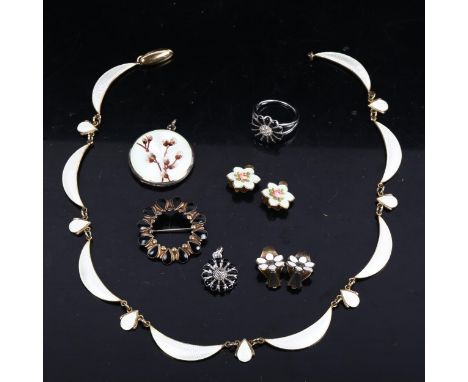 Various Danish silver and enamel jewellery, including Volmer Bahner necklace 
