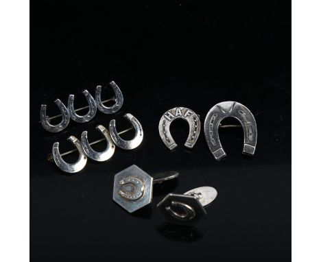 Silver lucky horseshoe jewellery, including cufflinks and brooches (6) 