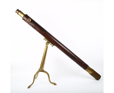 Vintage brass leather-covered table telescope, on brass tripod 