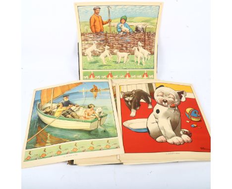 Vintage set of infant school's teaching pictures, 36cm 