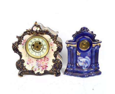 2 mid-20th century ceramic mantel clocks, largest height 31cm (2) 