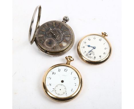 A Victorian silver-cased key-wind pocket watch, label for Alex Brownlee Edinburgh, missing glass face, and 2 other pocket wat