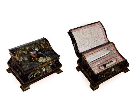 A Victorian Papier Mâché Stationary Box, Stamped 'J. Bettridge Late Jennens &amp; Bettridge, Birmingham', of rectangular form