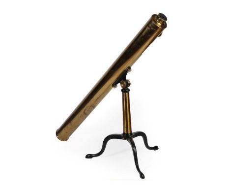 A MacRae Lacquered Brass 3 Inch Refracting Telescope, 38 inch main barrel, inscribed MACRAE 29 ROYAL EXCHANGE LONDON, on a tr